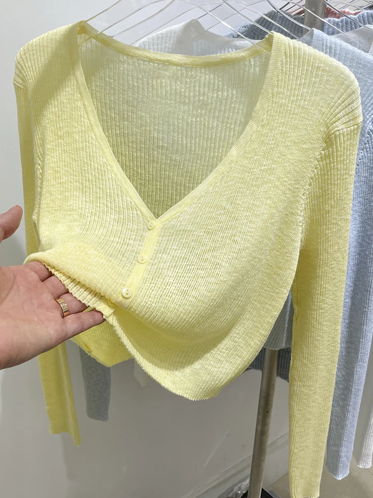 Korean Cardigan Women Thin Summer Casual Solid Feminino Sun-proof All-match Knitted V-neck Sweet Style Candy Color Basic Daily 250709