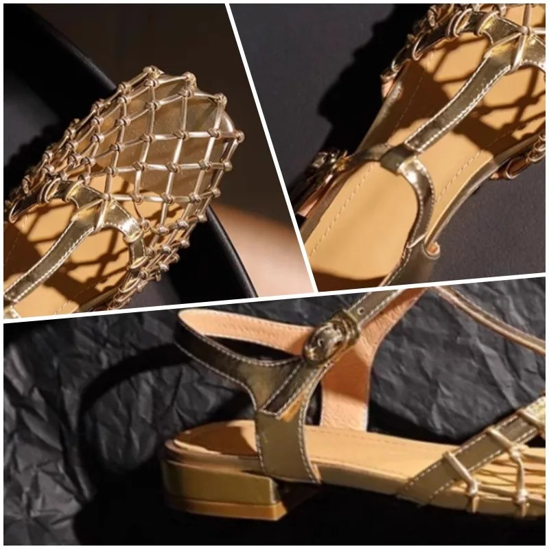 Women Weave Mesh Sandals Square Toe Low Heels Mules Shoes Open Woman Summer 2025 Trend Dress y Pumps Mujer 250703