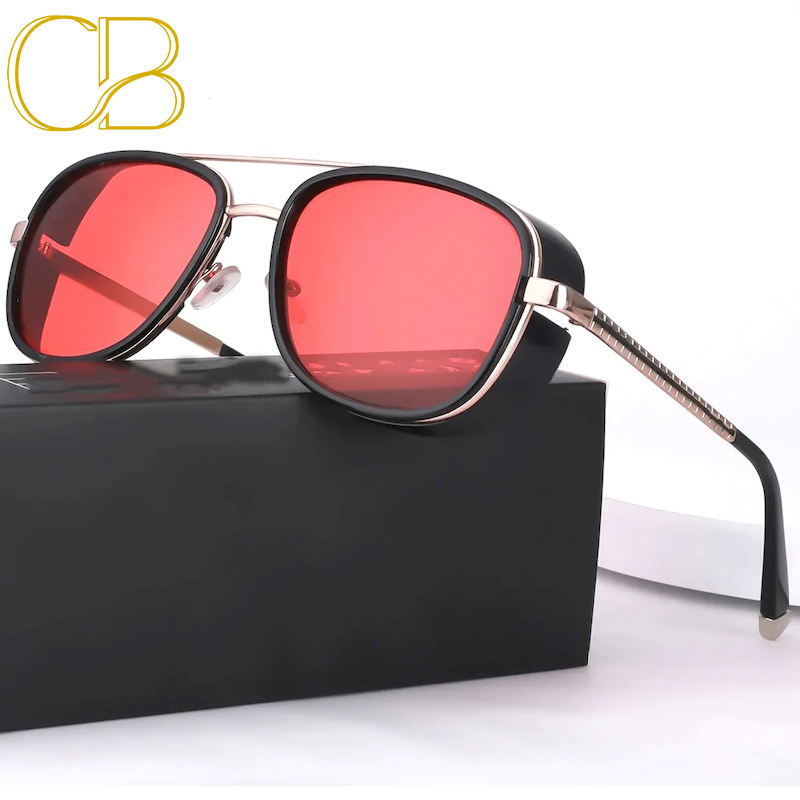 CB Steampunk Sunglasses Tony Stark Man Woman Sun Glasses Male Vintage Gradient Red Sunglass UV400