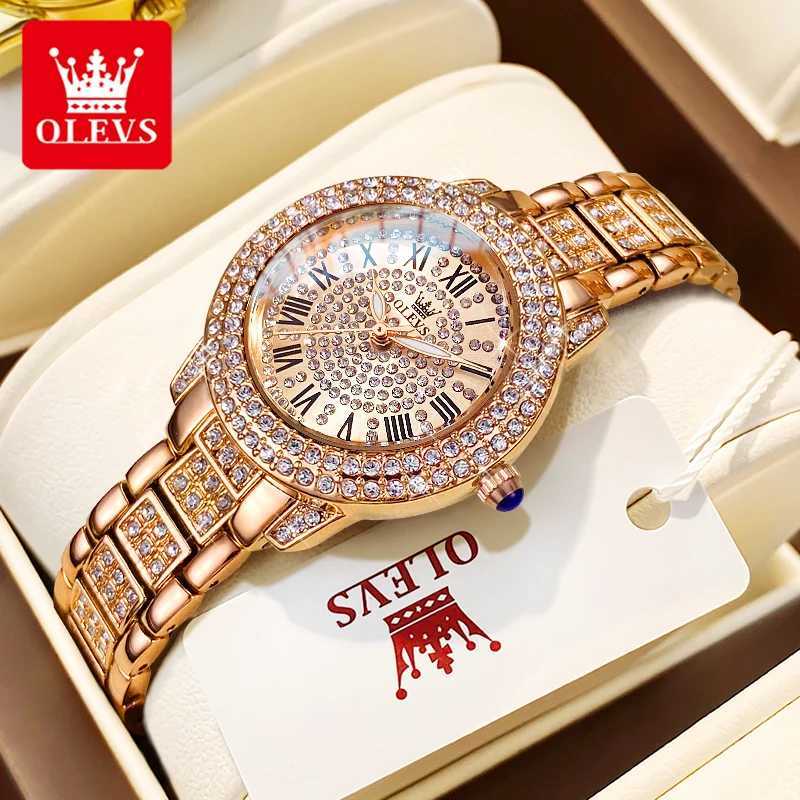 OLEVS 9943 Luxury All Diamond Original Quartz Watch for Women Elegant Rose Gold Stainless Steel Waterproof Ladies Wrist Watches Z250708