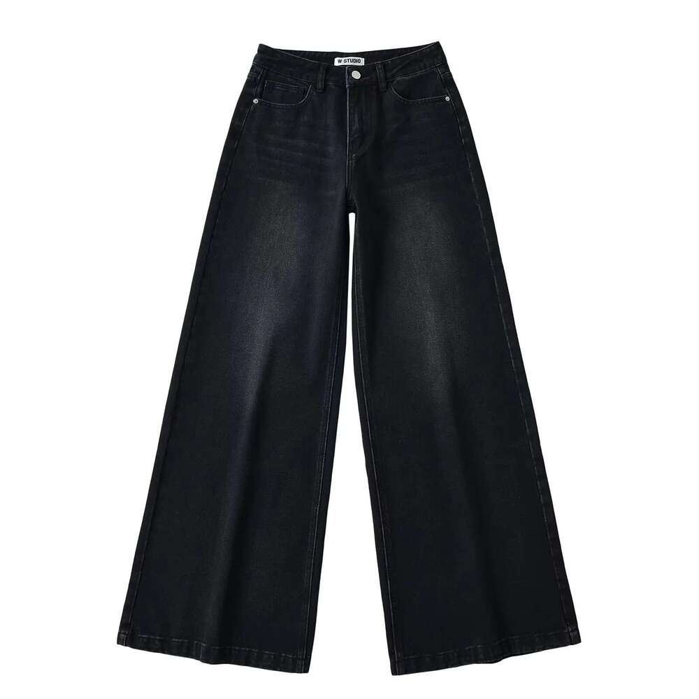 American Style INS Hot Girl Low Waist Loose Slimming Wide Leg Jeans Women Washed Versatile Denim Flared Floor-Length Pants B5