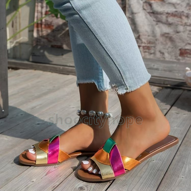 Designer Shoes Flat slippers casual slides womens sliders 2025 Summer Elegant Trend woman Round Toe leather cross weave Beach House slipper luxury san