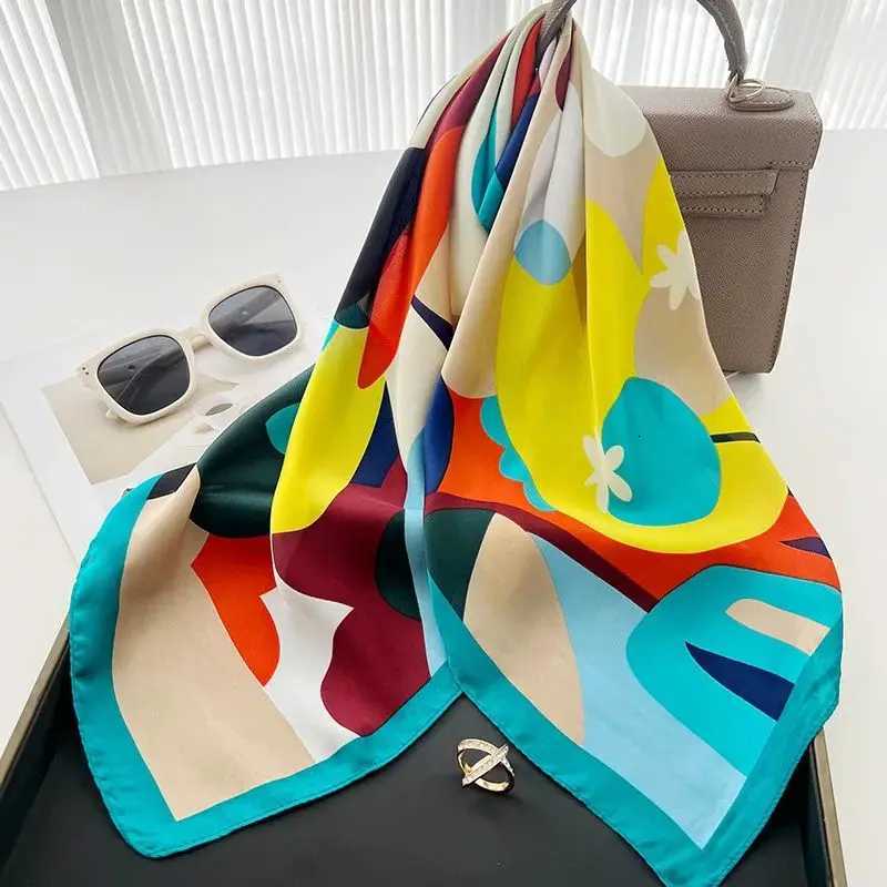 2025 Fashion Luxury Brand 70cm Silk Square Scarf Women Satin Shawl Wrap Hijab Scarf Neck Tie Female Hair Bandana Headscarf M250709