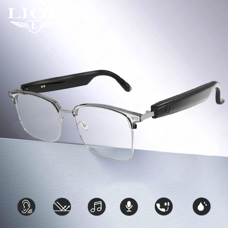 LIGE Smart Bluetooth sunglasses UV400 for both men and women, audio glasses with open-ear speakers, music control, calls, voice assistant, suitable fo