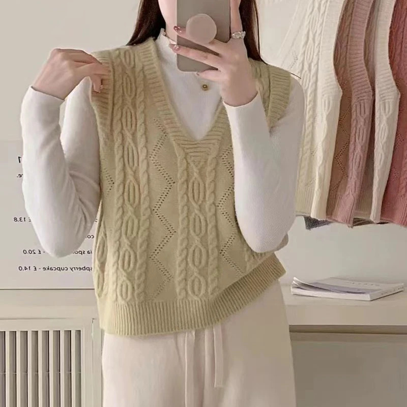 HELIAR Women V-neck Sweater Vest Solid Sleeveless Preppy Style Sweet Knitted Vest Female Casual Pullover Waistcoat Fall Winter 250709