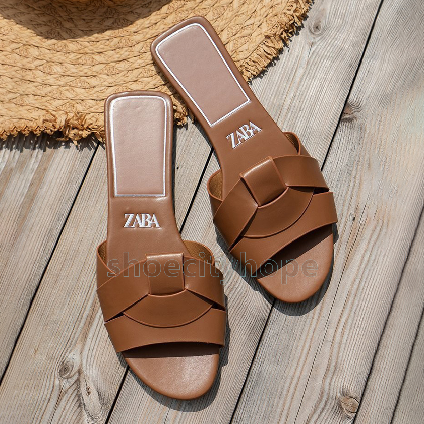 Designer Shoes Flat slippers casual slides womens sliders 2025 Summer Elegant Trend woman Round Toe leather cross weave Beach House slipper luxury san