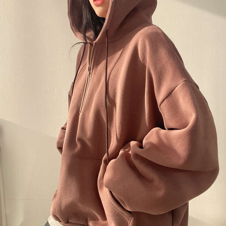Trendy Pullover Zipper Hoodie For Women, Ins Style, Long Student Loose Fit, Spring Autumn Winter Fleece, Korean Version, Thin Style B5