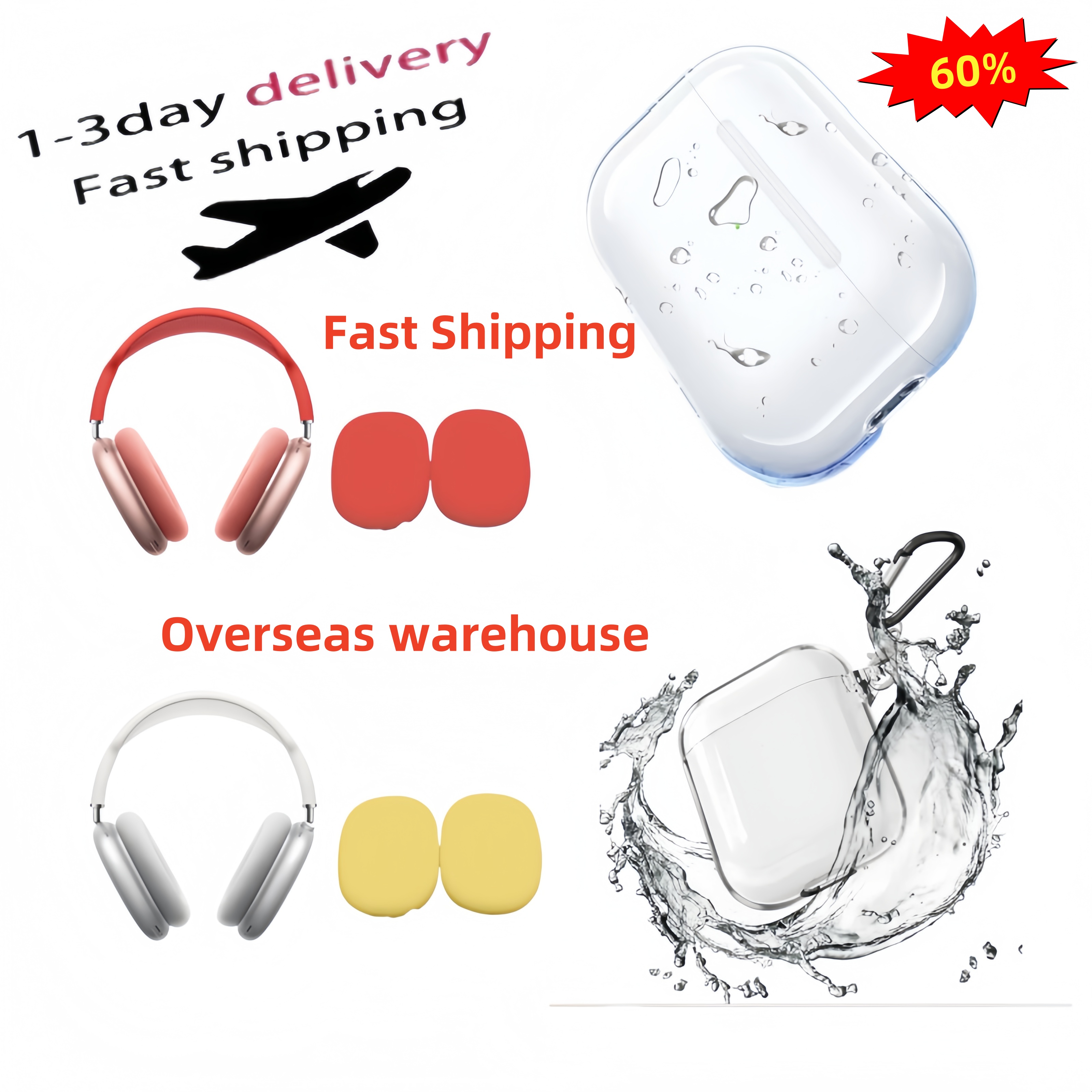 Suitable for AirPods Max Pro 2 3 4 Bluetooth Earbuds Accessories Transparent Waterproof Protective Earplugs