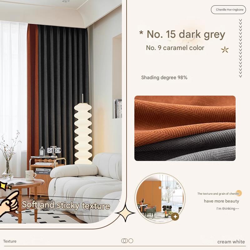 YL-36530 new chenille herringbone curtain high temperature setting modern simple finished living room bedroom blackout curtain