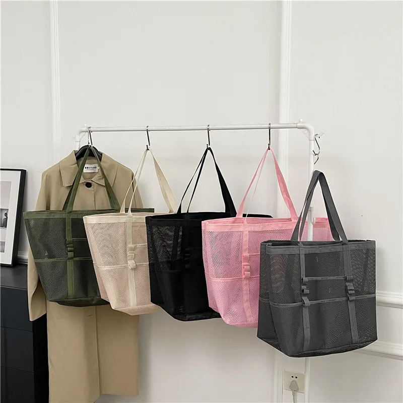 Multipocket Summer Large Beach Bag For Towels Mesh Durable Beach Bag For Toys Waterproof Underwear Pocket Beach Tote Bag 250804