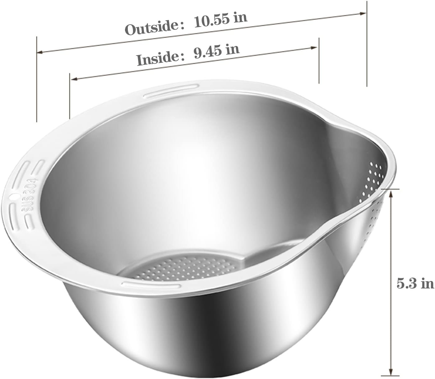 4-in 1 Stainless Steel Rice Washer Strainer Bowl Multi-Purpose Colander for Quinoa, Beans, Fruits Vegetables Side Drain Holes for Effortless Rinsing