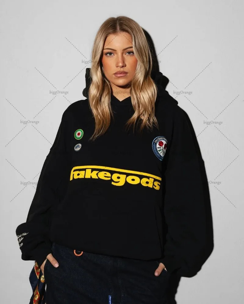 Harajuku Retro Letter Pattern n Fashionable Loose Hoodie for Men High Street Fashion Clothing Casual Oversized Sweatshirt Women 250728