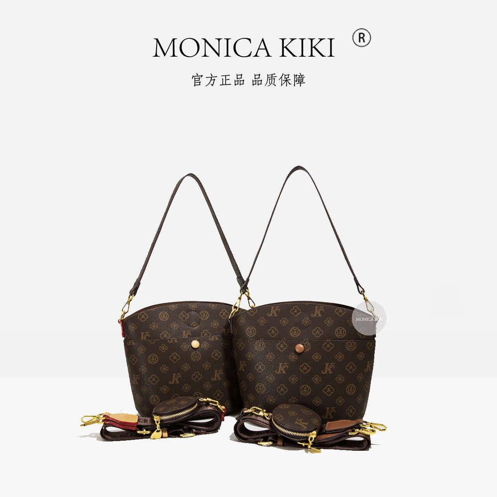 Monica Qiqi Light Wide Strap Live Trend New Fashion Monogram Single Shoulder Bucket High-end Crossbody Bag for Women