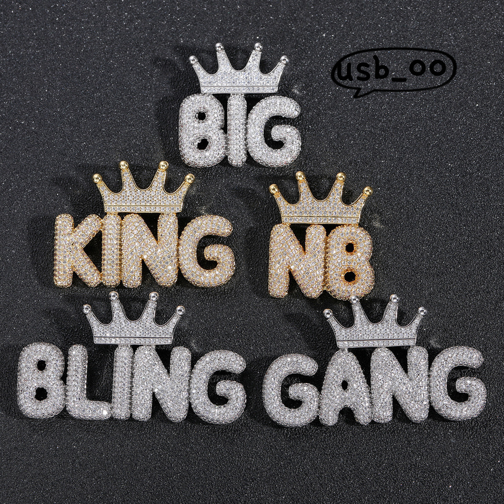 Letter Pendant Necklace Micro-inlaid Crown Moissanite Splicing Combination Letter Necklace Name Pendant Custom Hiphop Pendant