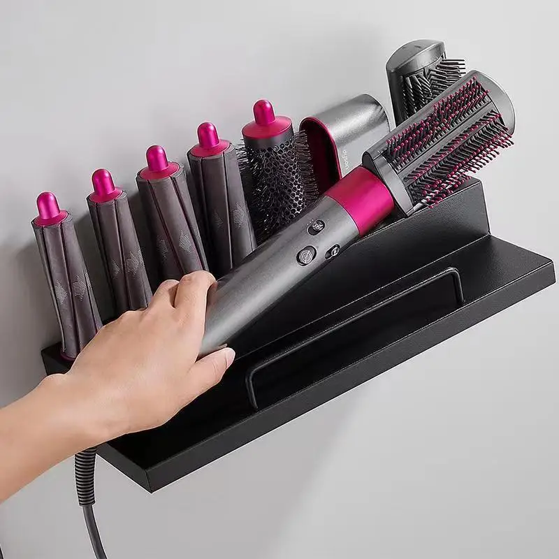 Wall Mount Bathroom Storage Organizer Bracket Stand with Adhesive Hair Dryer Curling Iron Accessories No Drill Airwrap Holder
