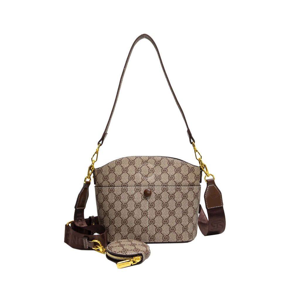 Monica Qiqi Light Wide Strap Live Trend New Fashion Monogram Single Shoulder Bucket High-end Crossbody Bag for Women
