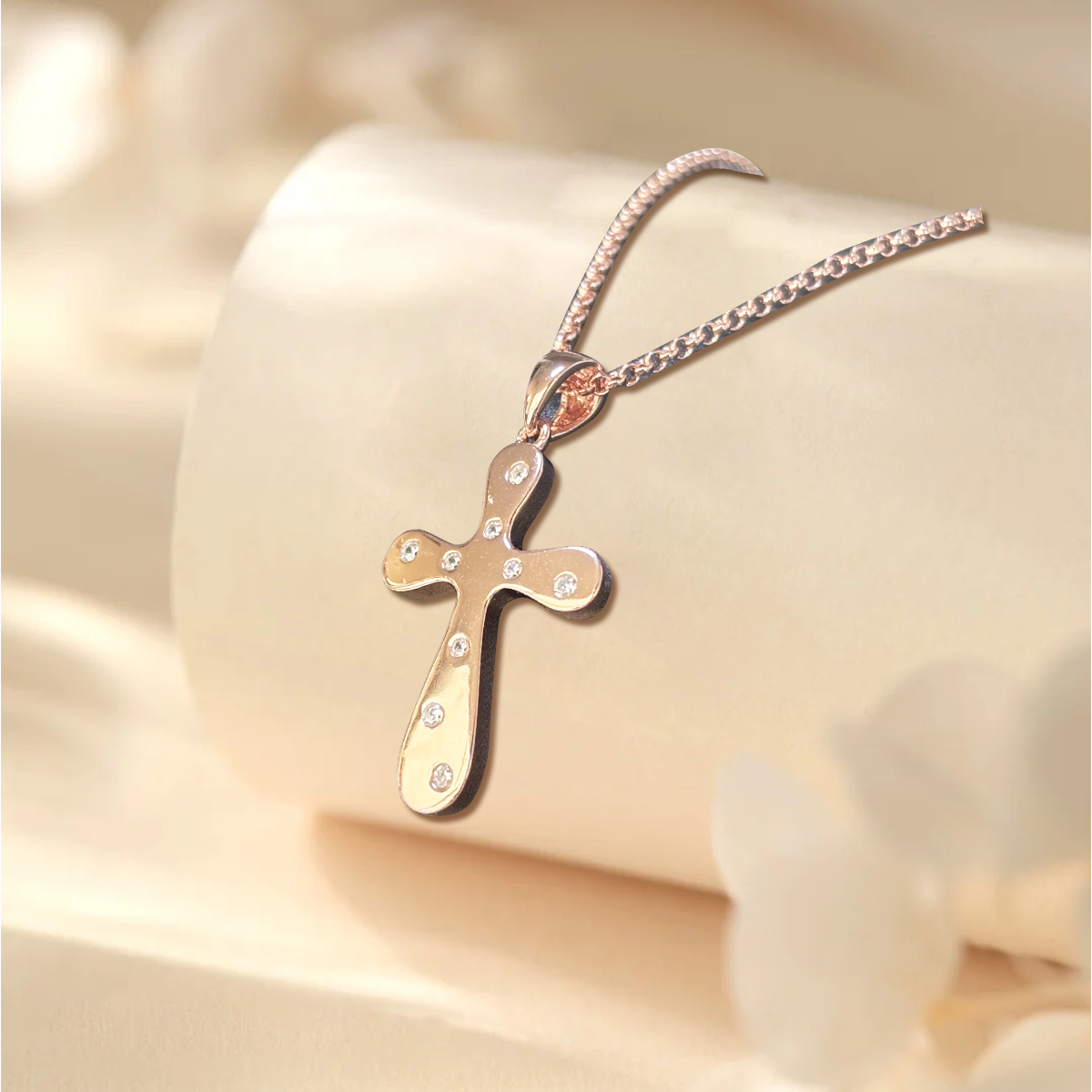 925 rose gold full of stars cross with 19 inch pearl necklace 925 silver material inlaid with AAA zircon pendant red gold environmental friendly elect