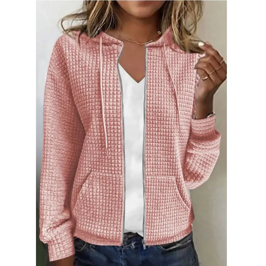 Long Sleeve Women Hoodid Jacket Y2k Zipper Hooded Cardigan Tops Fashion Casual Sweatshirt Coat Autumn Winter Outer Wear 250709