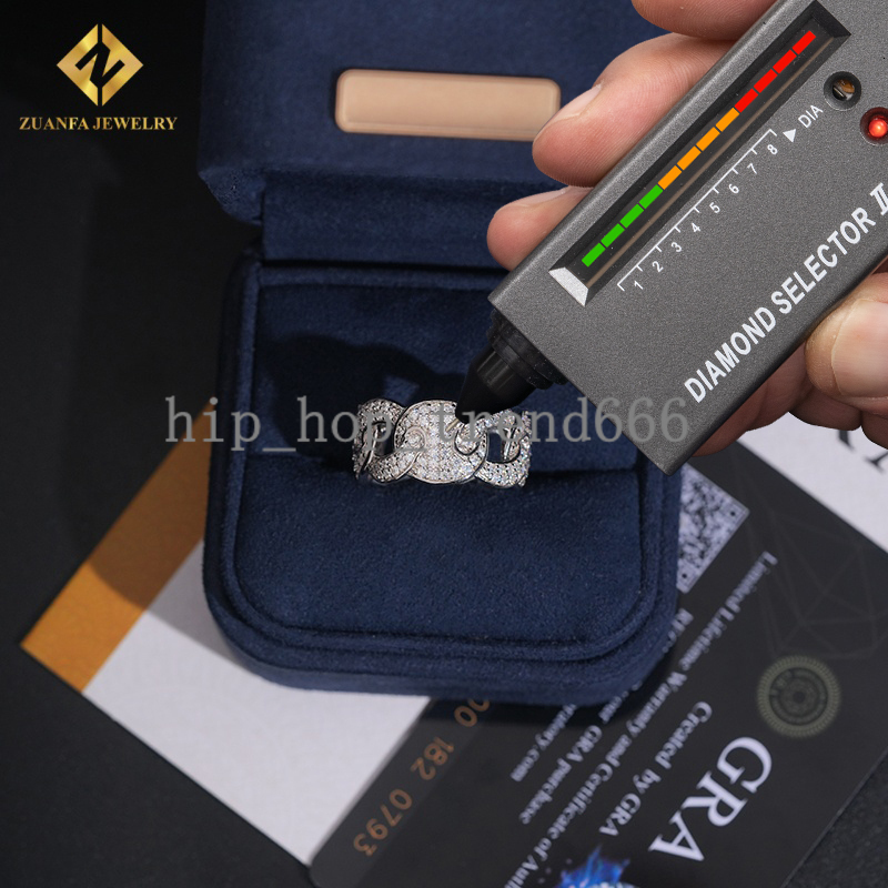 Luxury Iced Out VVS1 Moissanite Diamond Ring Fashion Hip Hop Style Men Pass Diamond Tester Custom 925 Silver