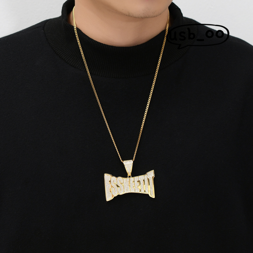 Pendant ESSKEETIT Name Punk Mens Real Gold Plated Hip Hop Style Cuban Chain with Cubic Moissanite Iced Necklace Mainly Made of Brass