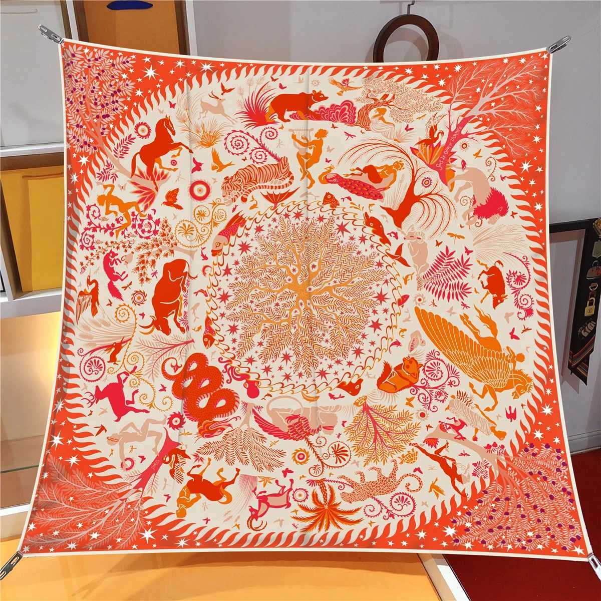 90cm Animal Horse Twill Silk Scarf Fashion Shawl Luxury Brand Square Scarf Women Hijab Bandana Foulard Neckerchief Head Scarves M250709