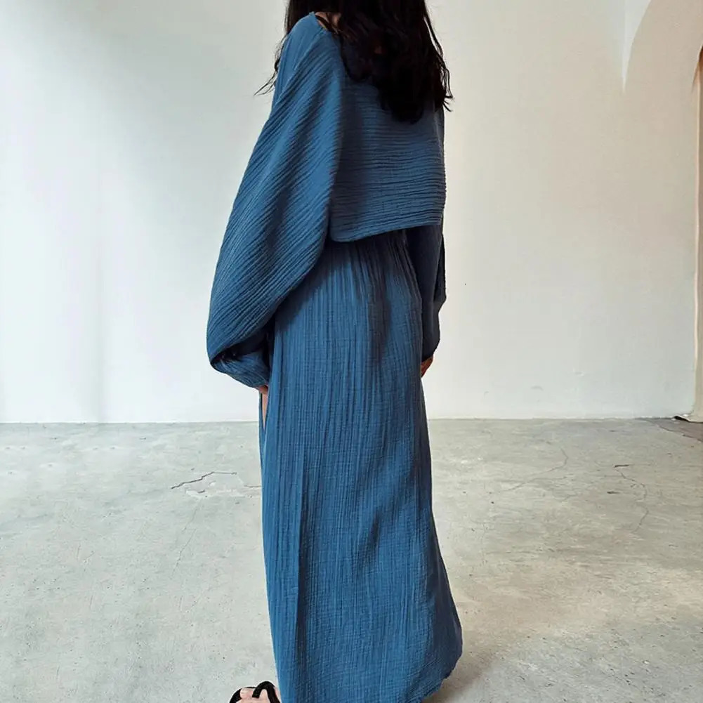 2 PcsSet Women Crop Top Skirt Set Long Sleeve Short High Waist Split Beach Bikini Coverup Lady Party Skirts Set 250709