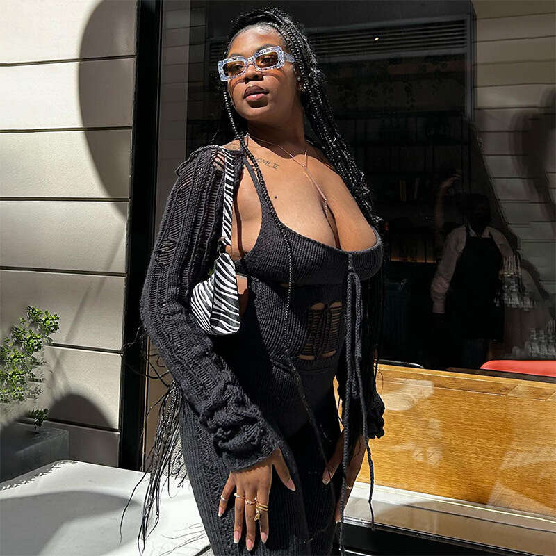 autumn Winter New Woolen Sleeve Cover Halter Lace-Up Hollow Out Jumpsuit Pile Pants B5