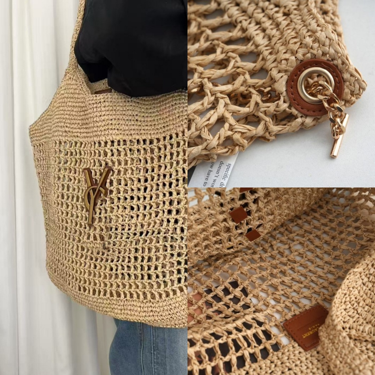 Beach Bag Designer Bag Tote bag Straw Bag Big Capacity Travel Shopping bag women Handbags Hollow Out Shoulder bags Vacation with Purse black