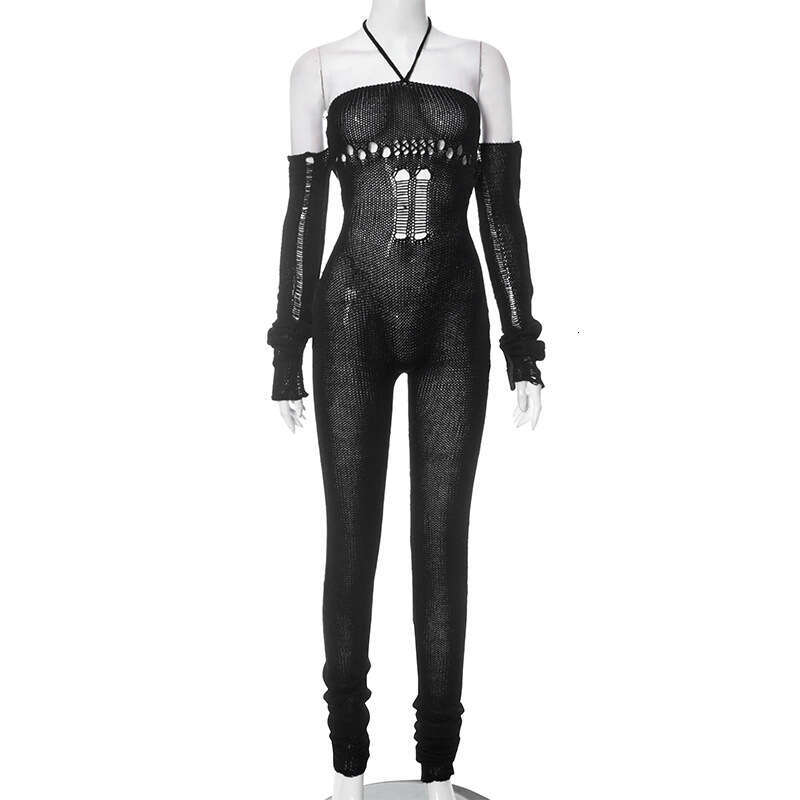 autumn Winter New Woolen Sleeve Cover Halter Lace-Up Hollow Out Jumpsuit Pile Pants B5