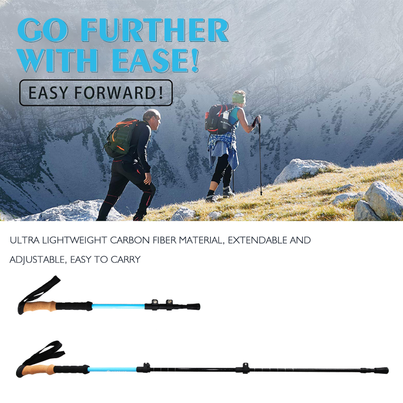 OKHEALING Carbon Fiber Trekking Poles 3 Section Ultra-light Folding Cane Portable Walking Stick with EVA Handle for Off-road, Camping, Mountaining, Ba