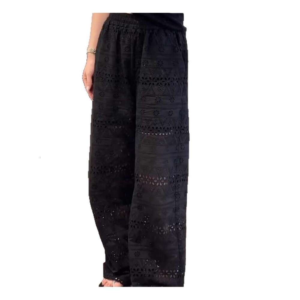 White Wide-Leg For Women Summer New Fashion Stylish Design Lace Hollow Casual Straight Pants Iins B5