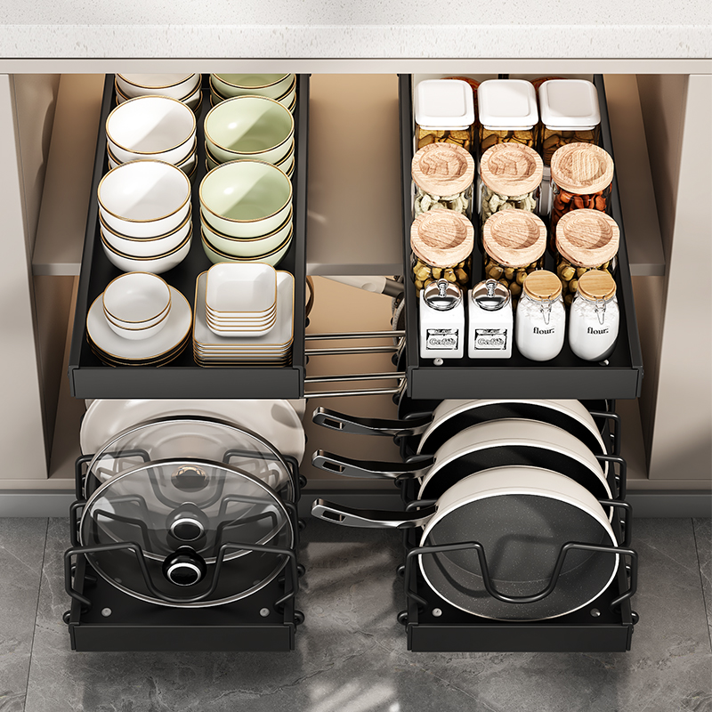 Adjustable Pull-Out Pot Rack for Kitchen Storage