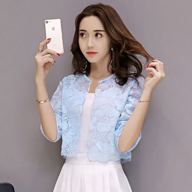 K1289 Shawl women's summer short coat with suspender skirt lace fashionable all-match thin sun protection clothing outer cardigan