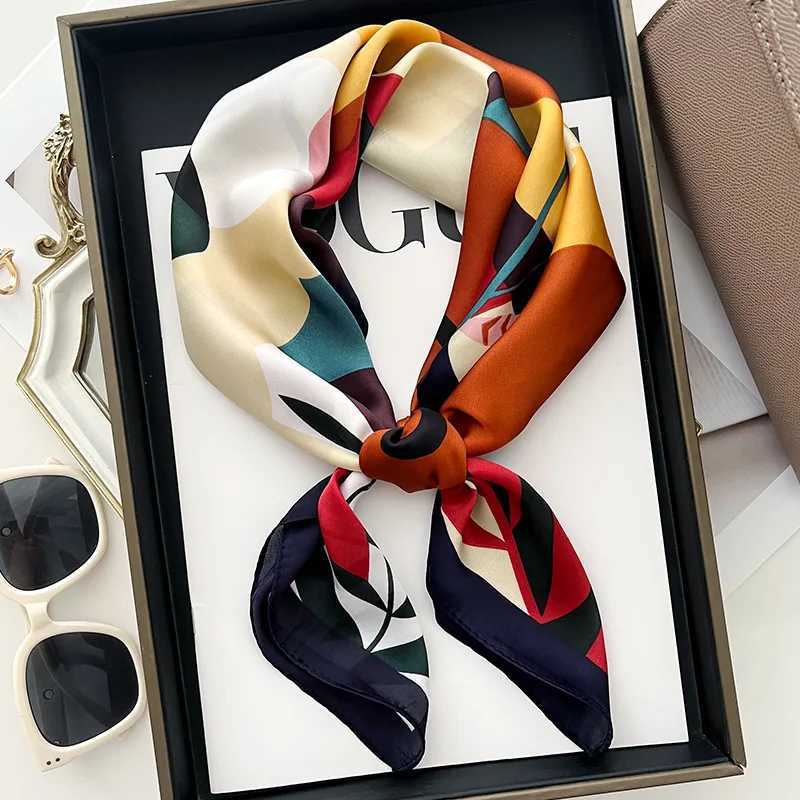 2025 Fashion Luxury Brand 70cm Silk Square Scarf Women Satin Shawl Wrap Hijab Scarf Neck Tie Female Hair Bandana Headscarf M250709