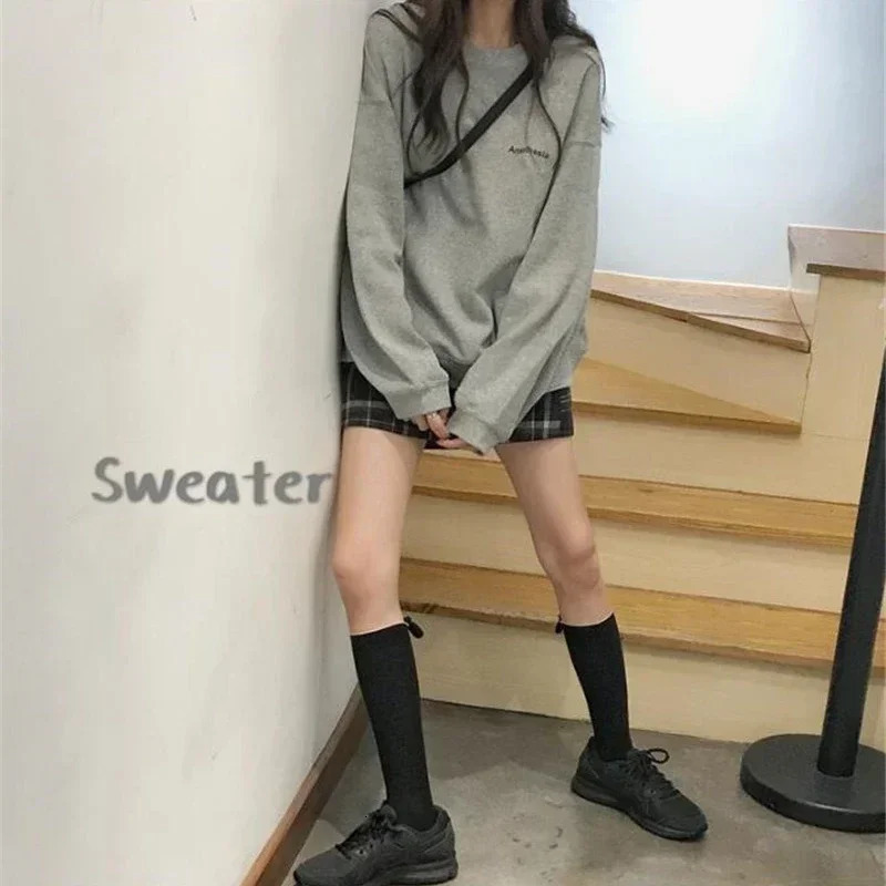 Women Hoodie Letter Tshirt Spring Autumn Korean Fashion Thin Chic Long Sleeve Sweatshirt Loose Cool Pullover Y2K Clothing 250709