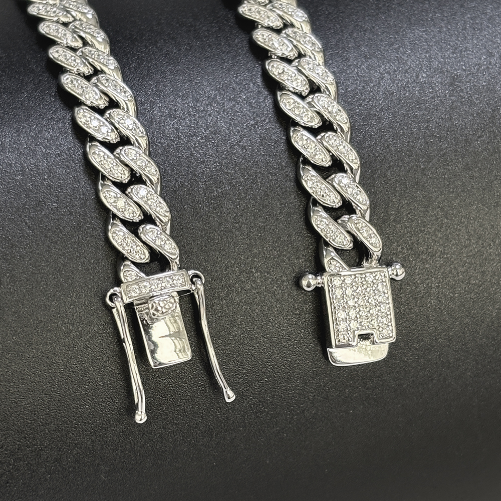 Necklace and bracelet 925 silver Cuban chain 6.5MM wide oval full diamond flip cover hip hop Couple's bracelet