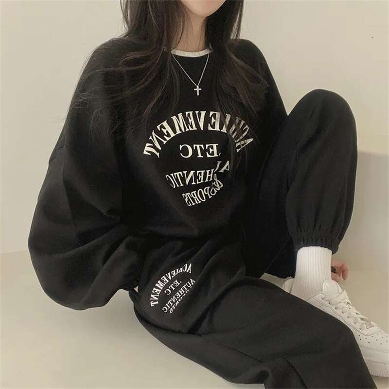 Women's Cotton Sleeve Long Pants Sweet Two-Piece Set New Spring Autumn Winter Fleece Korean Style Casual Sports B5