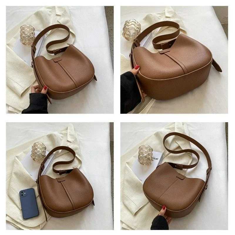 Leather Bag 2025 New Single Shoulder Crossbody Bag Senior Explosive Women Bucket Simple Magnetic Buckle Bag Women