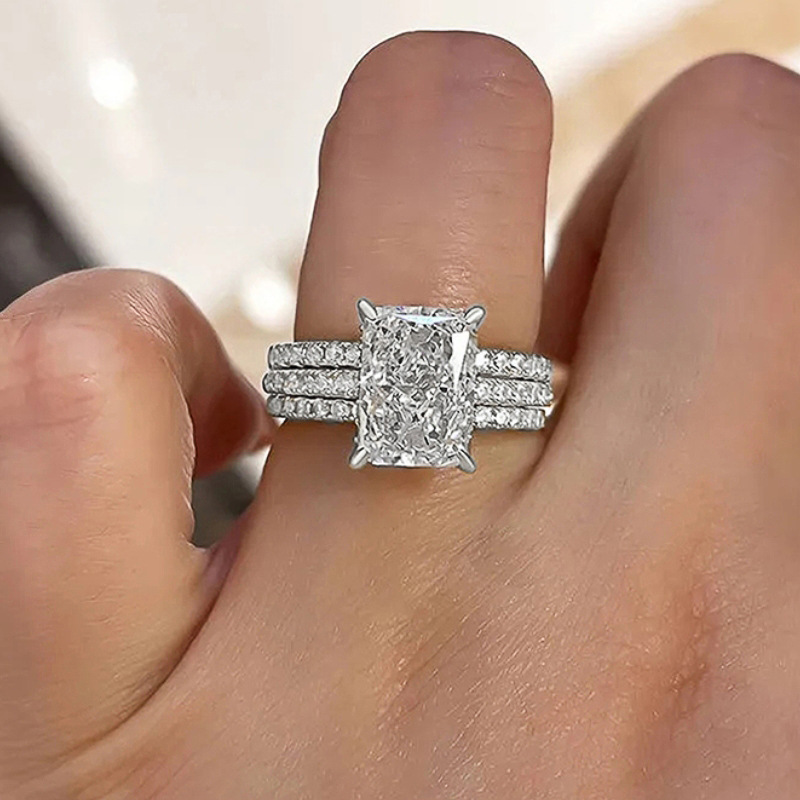 2025 Choucong Elegant 3PCS Wedding Rings Luxury Jewelry 925 Sterling Silver Fill Radiant Shape White 5A Zircon CZ Diamond Eternity Women Bridal Ring S