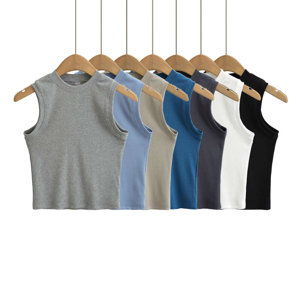 American Kardashian Same Style Wide-Edge Sleeveless Top For Women, Solid Color Slim Fit Slimming Tight Short Vest B5