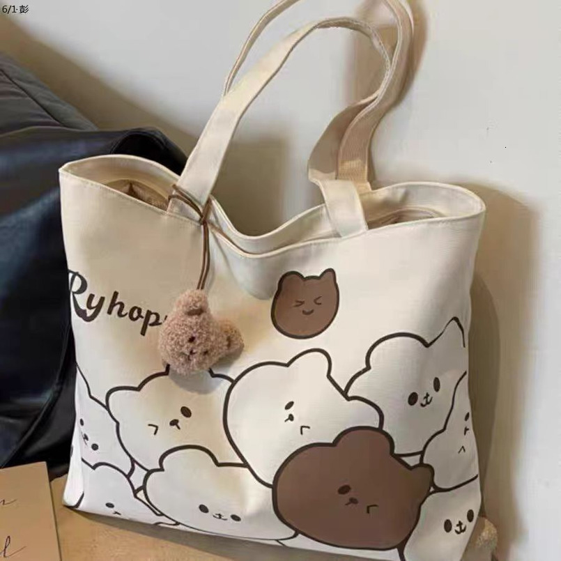 Commuting Cartoon Ins Single Shoulder Large Capacity Tote Bag Versatile Student Class Canvas Handbag hot-sale products