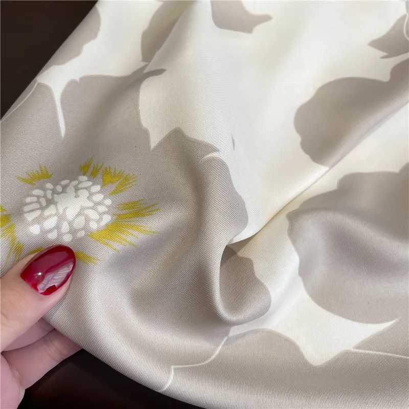 90*90cm Silk Scarf Women Popular Print Foulard Satin Square Head Hijab Luxury Brand Shawl Bandanna Female Muffler Chiffon Wrap M250709