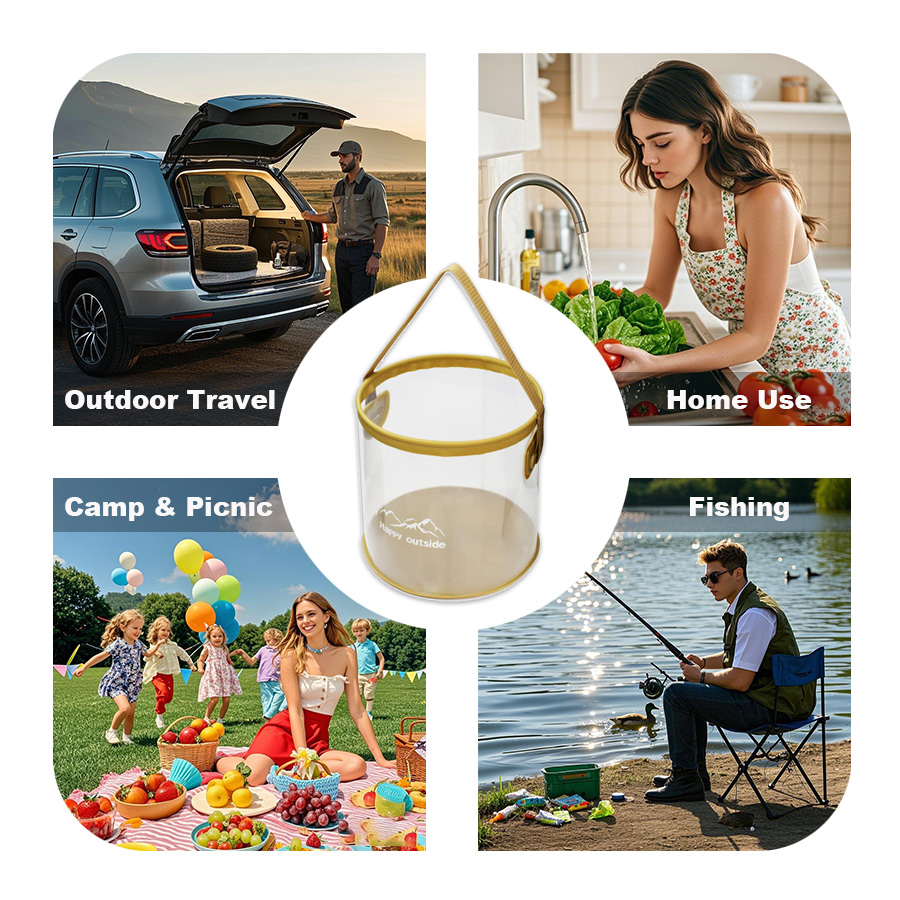 9-10L Collapsible Water Bucket, Foldable Camp Sink, Portable Wash Basin for RV Kitchen, Garden Watering, Beach Toy Storage & Emergency Supply (Transpa