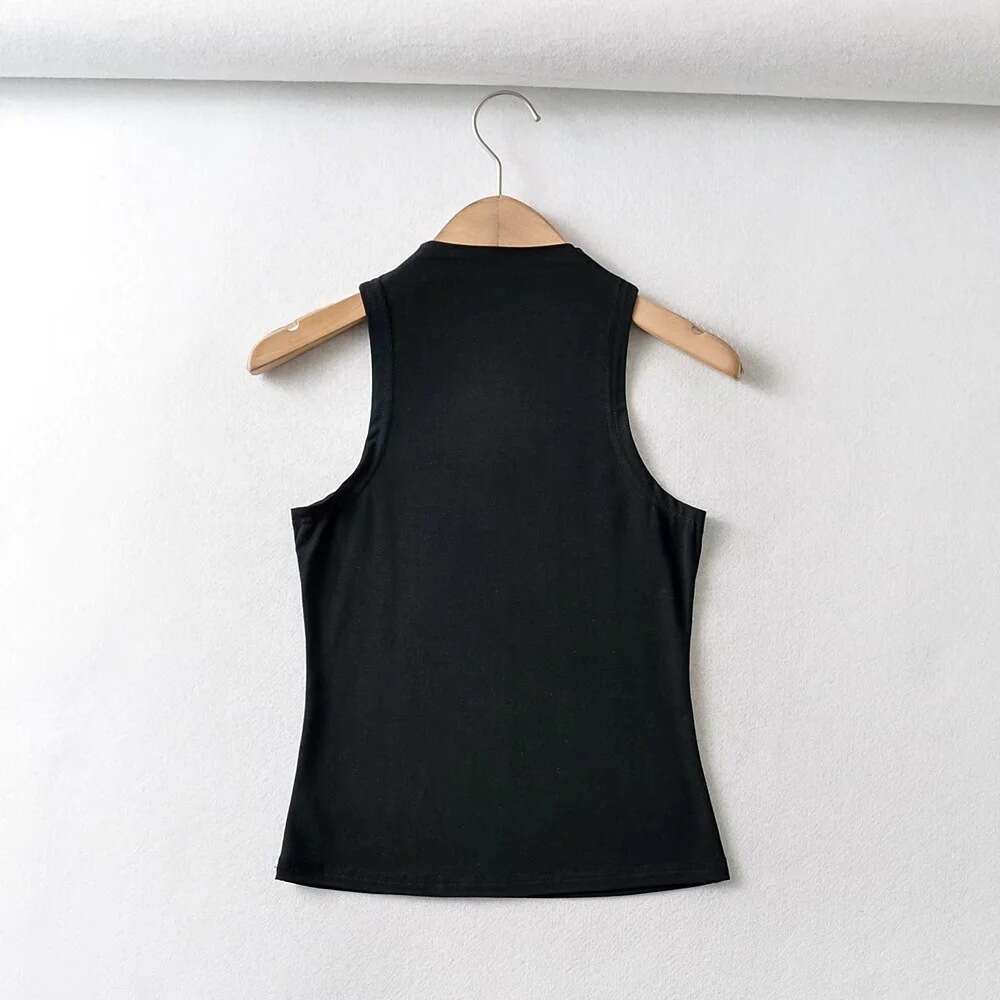 Spicy Girl Outerwear Half High Collar Sexy Slim Fit Slimming Women Solid Color Base Short Sleeveless Tank Top B5