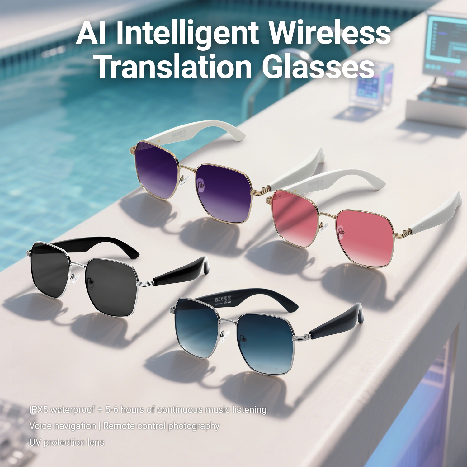 Polarized Bluetooth sunglasses, suitable for both men and women, sports sm, built-in microphone and open music speaker, art glasses