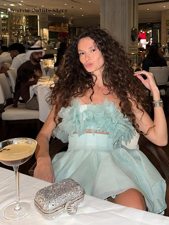 3D Flower Mini Skirt Set Women Crop Top Sleeveless Backless Aline Ruffles Skirts Sets Spring Summer Casual Suit Lady Holiday 250709