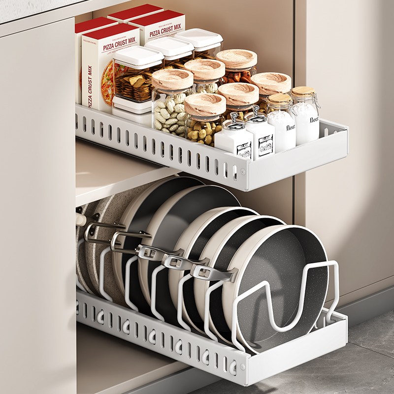 Adjustable Pull-Out Pot Rack for Kitchen Storage