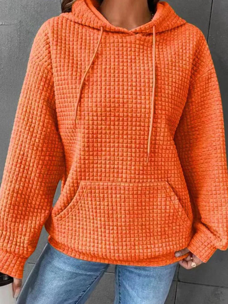 Women Oversized Waffle Sweatshirts Autumn Winter Female Tie Collar Hoodie Pullover Pocket Hooded Coats LRFZ6633 250709