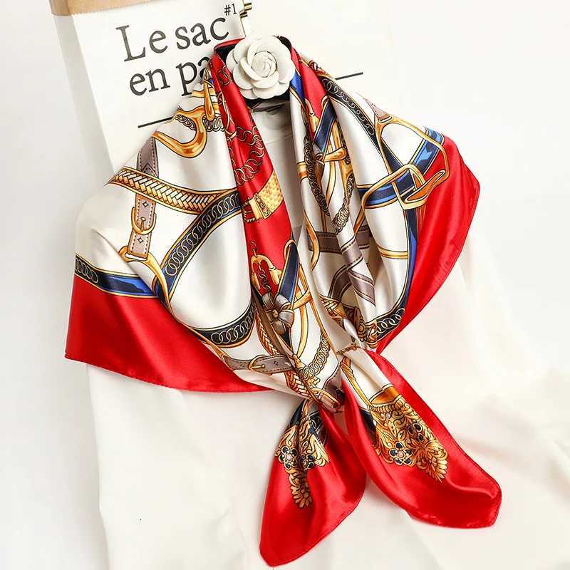 90*90cm Silk Scarf Handkerchiefs Hair Print Satin Big Square Silk Scarves Shawls for Women Luxury Brand Designer Hijab Headband M250709