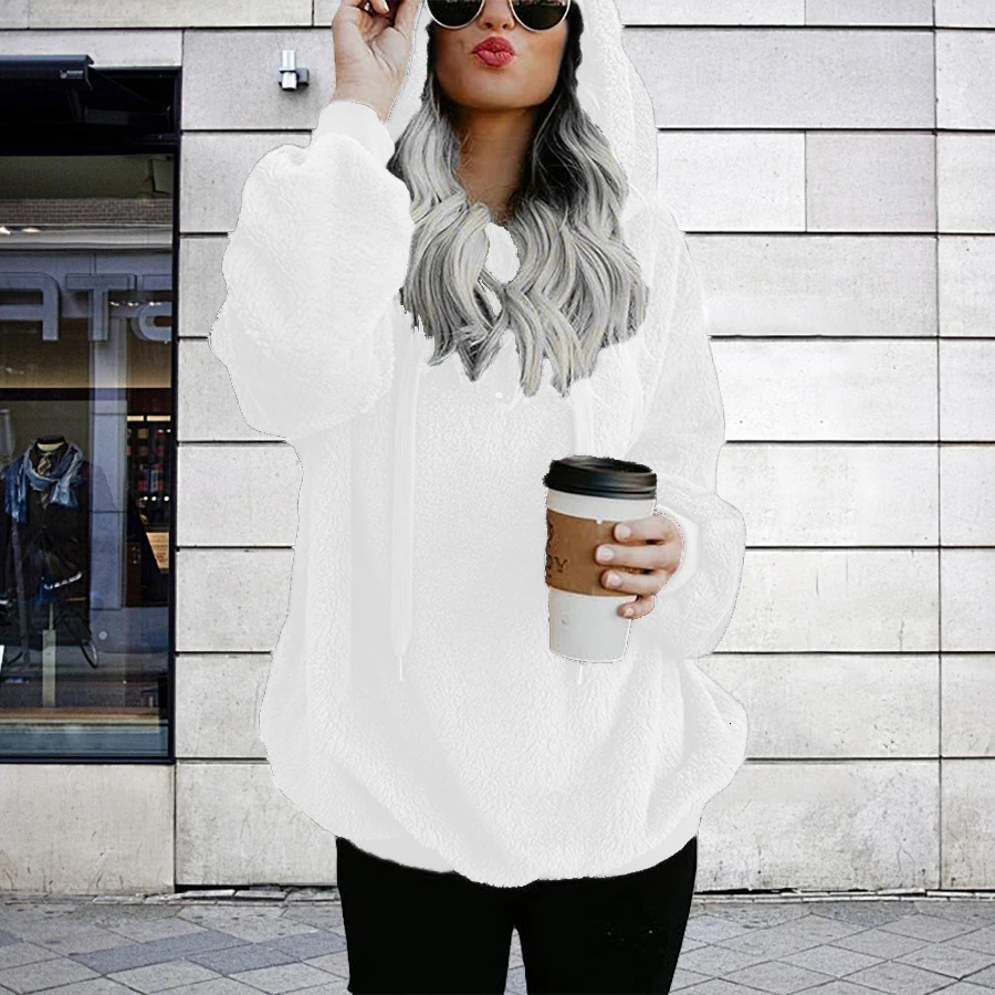 Plus Size Selling Plush Oversized Hooded Sweatshirt Half Open Front Womens Casual Drawstring Clothing Large Sizes 250709